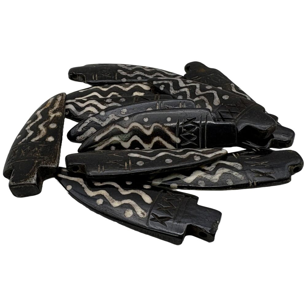 2512 Tribal Buffalo Bone Dagger Beads Black and Ivory 2 x 0.6 Inches